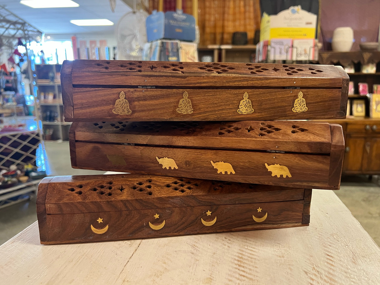 Wooden Incense Holder Brass Inlay