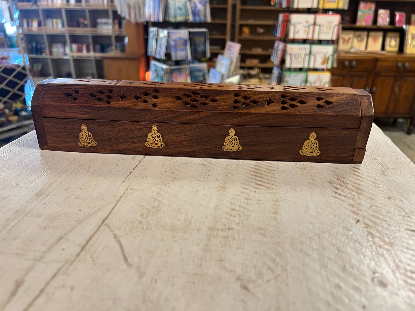 Wooden Incense Holder Brass Inlay