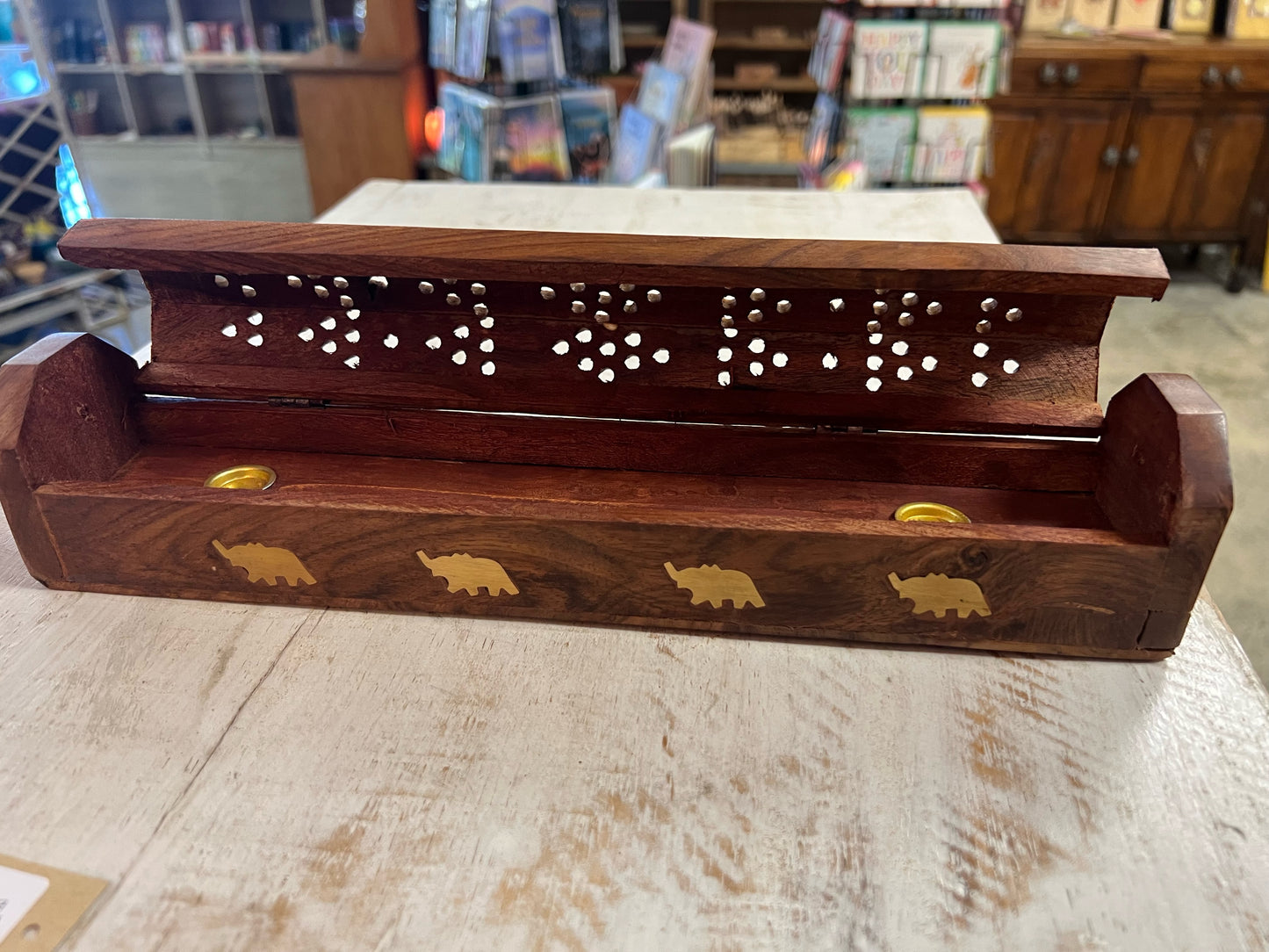 Wooden Incense Holder Brass Inlay