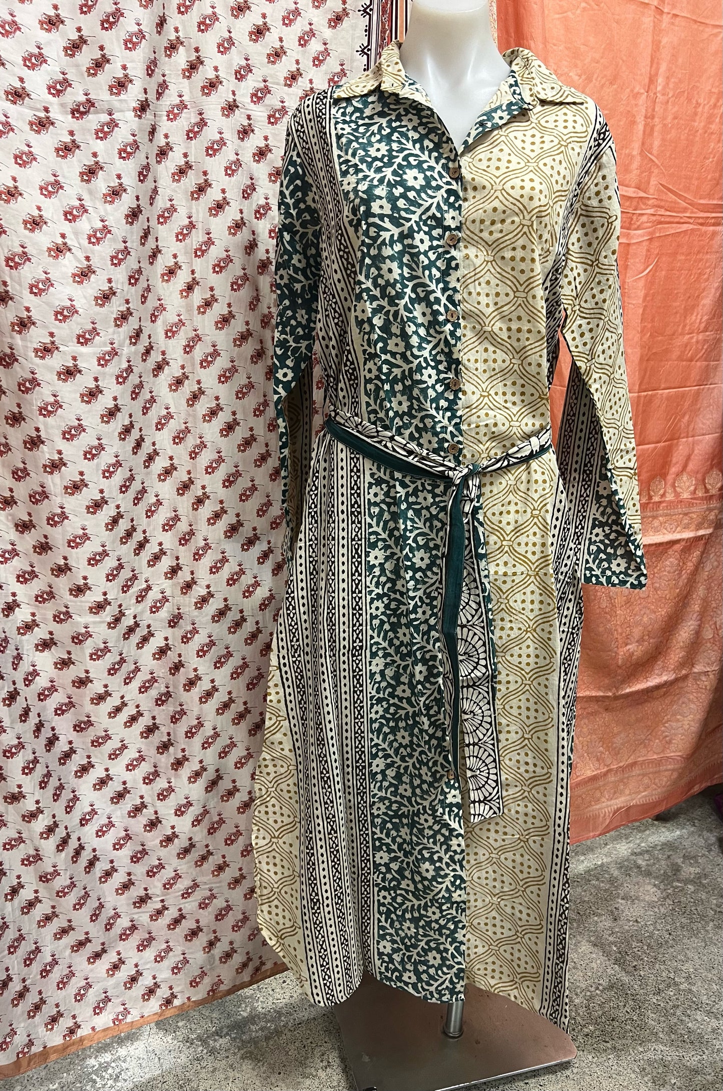 Aroha Block Print Button Dress