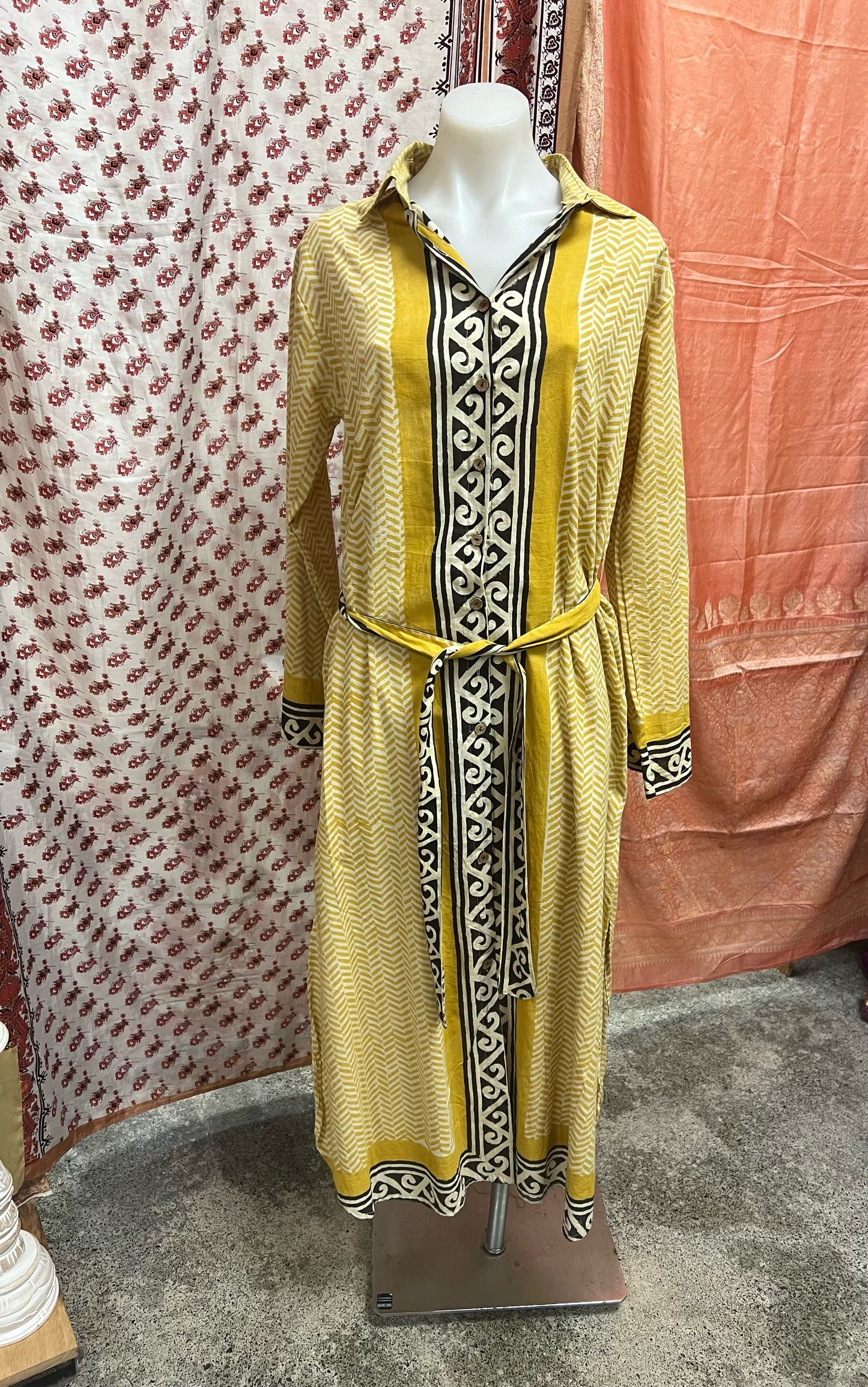 Aroha Block Print Button Dress