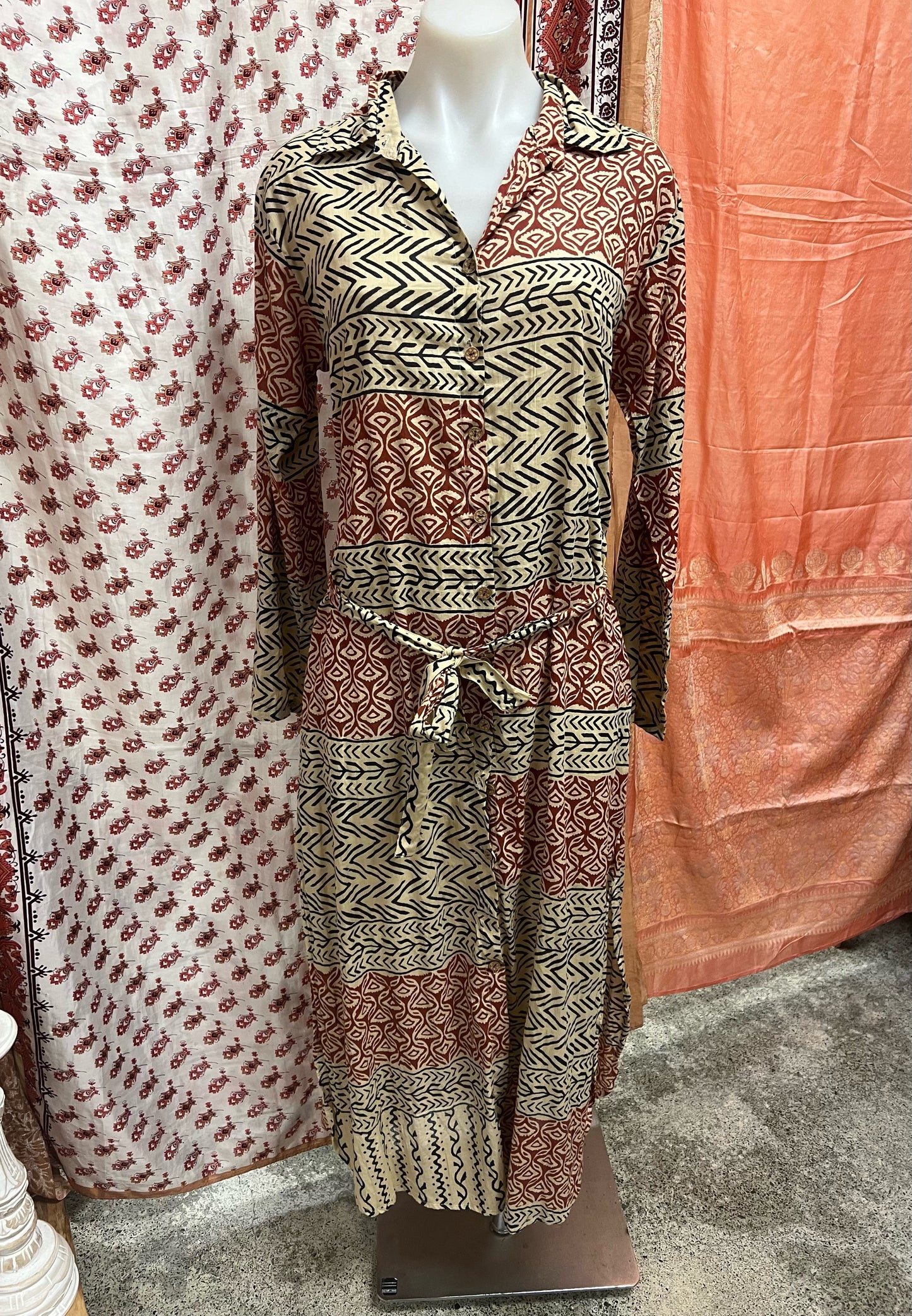 Aroha Block Print Button Dress