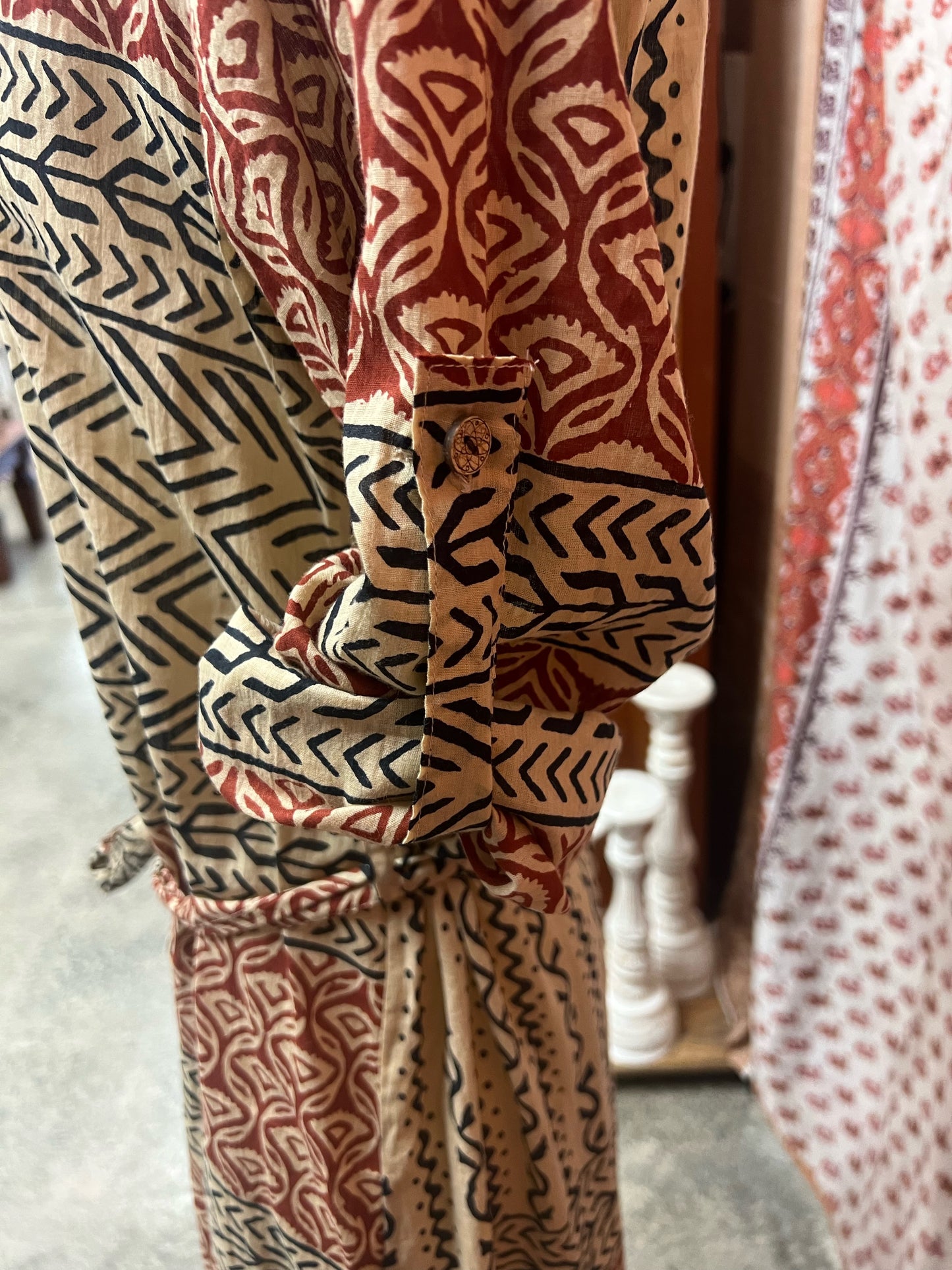 Aroha Block Print Button Dress