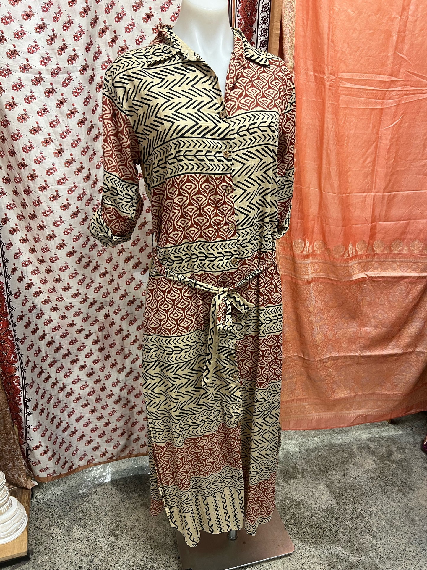 Aroha Block Print Button Dress