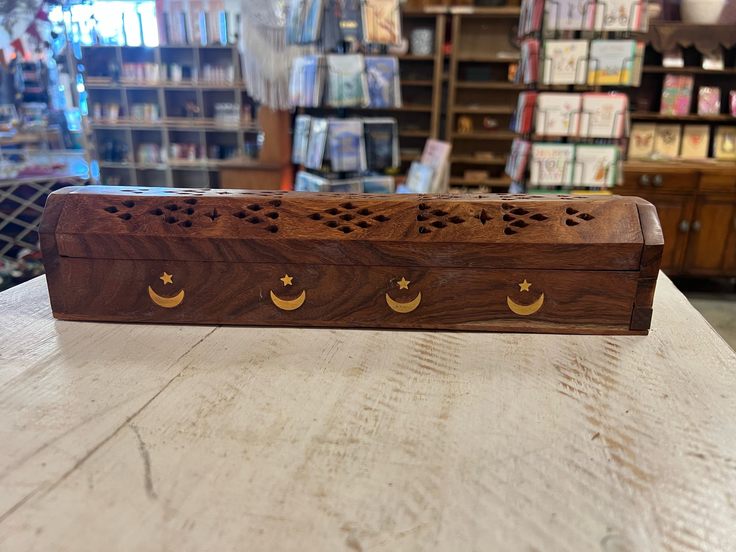 Wooden Incense Holder Brass Inlay
