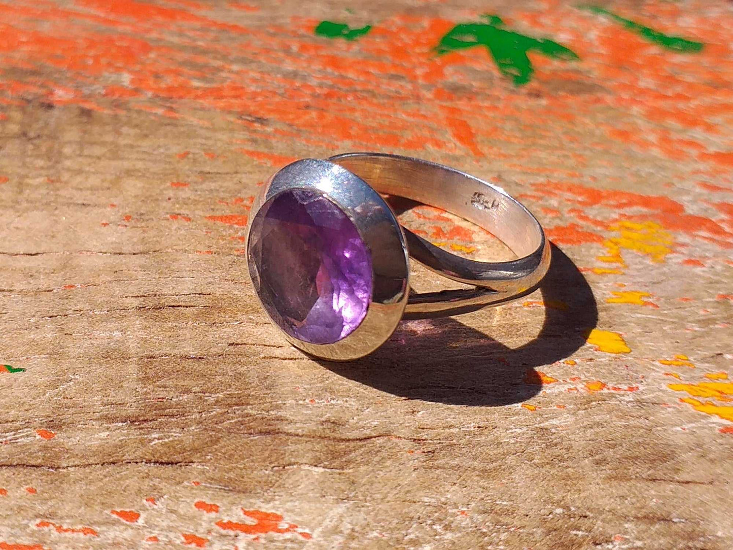 Sterling Amethyst Ring 10mm Round Size 6