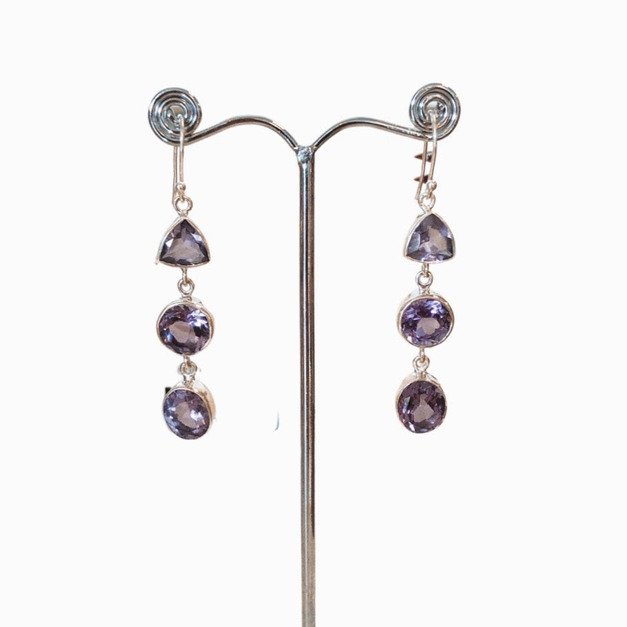 Ayla Amethyst Three Tier Earrings
