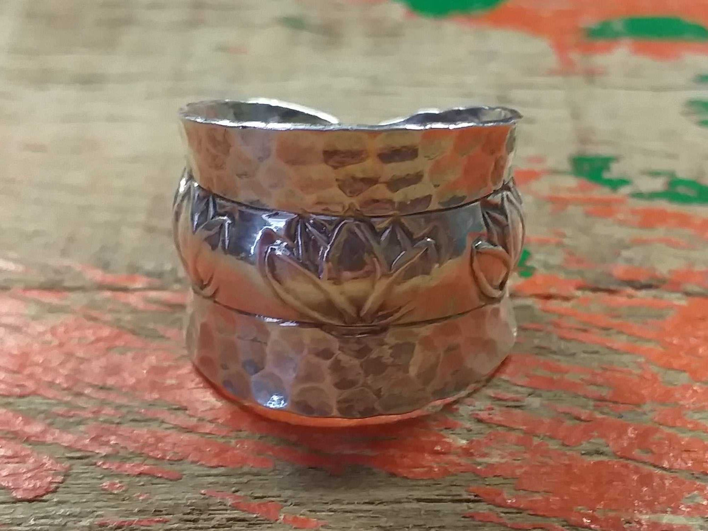 Sterling Lotus Pattern Ring