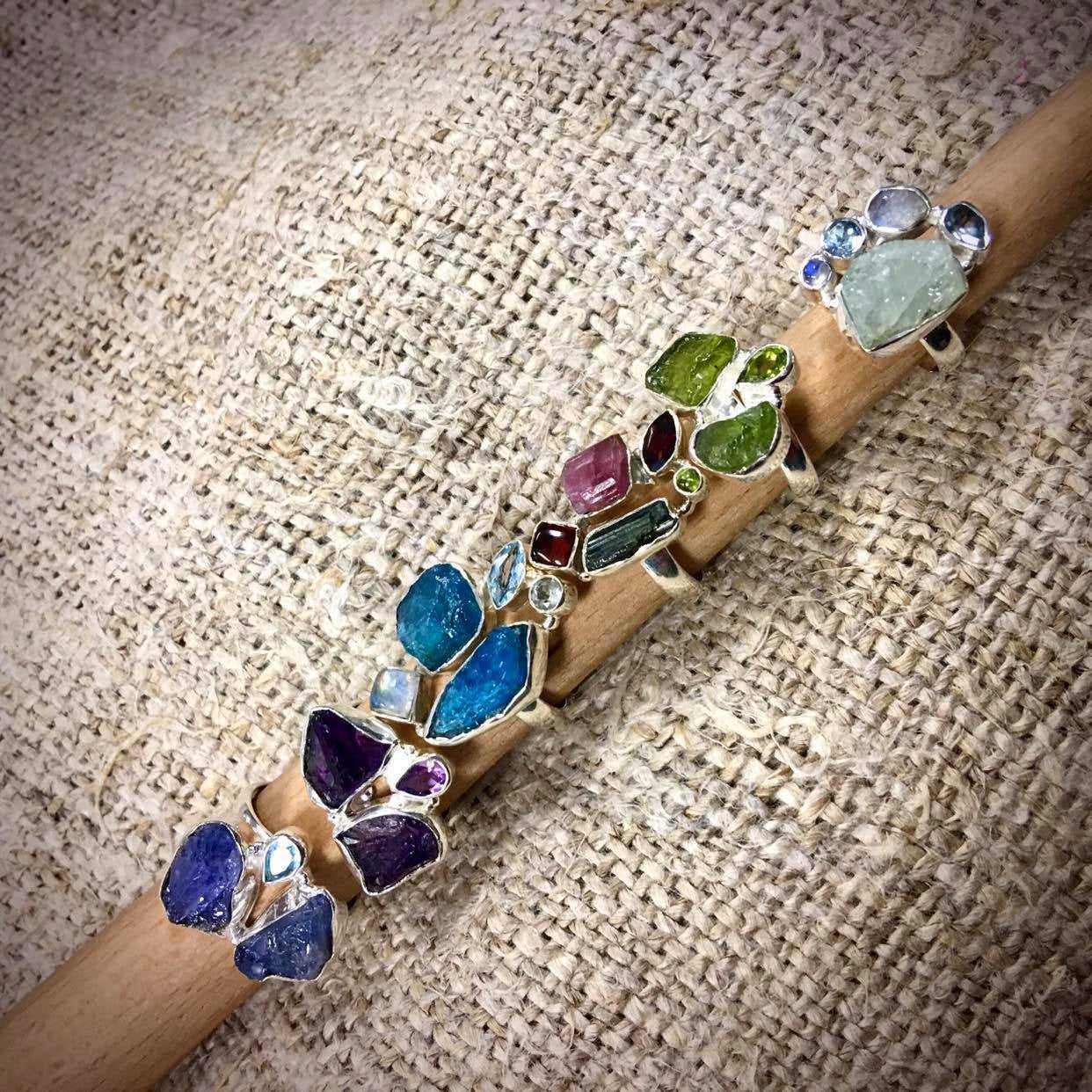 Rough Cut Multi Stone Sterling Ring