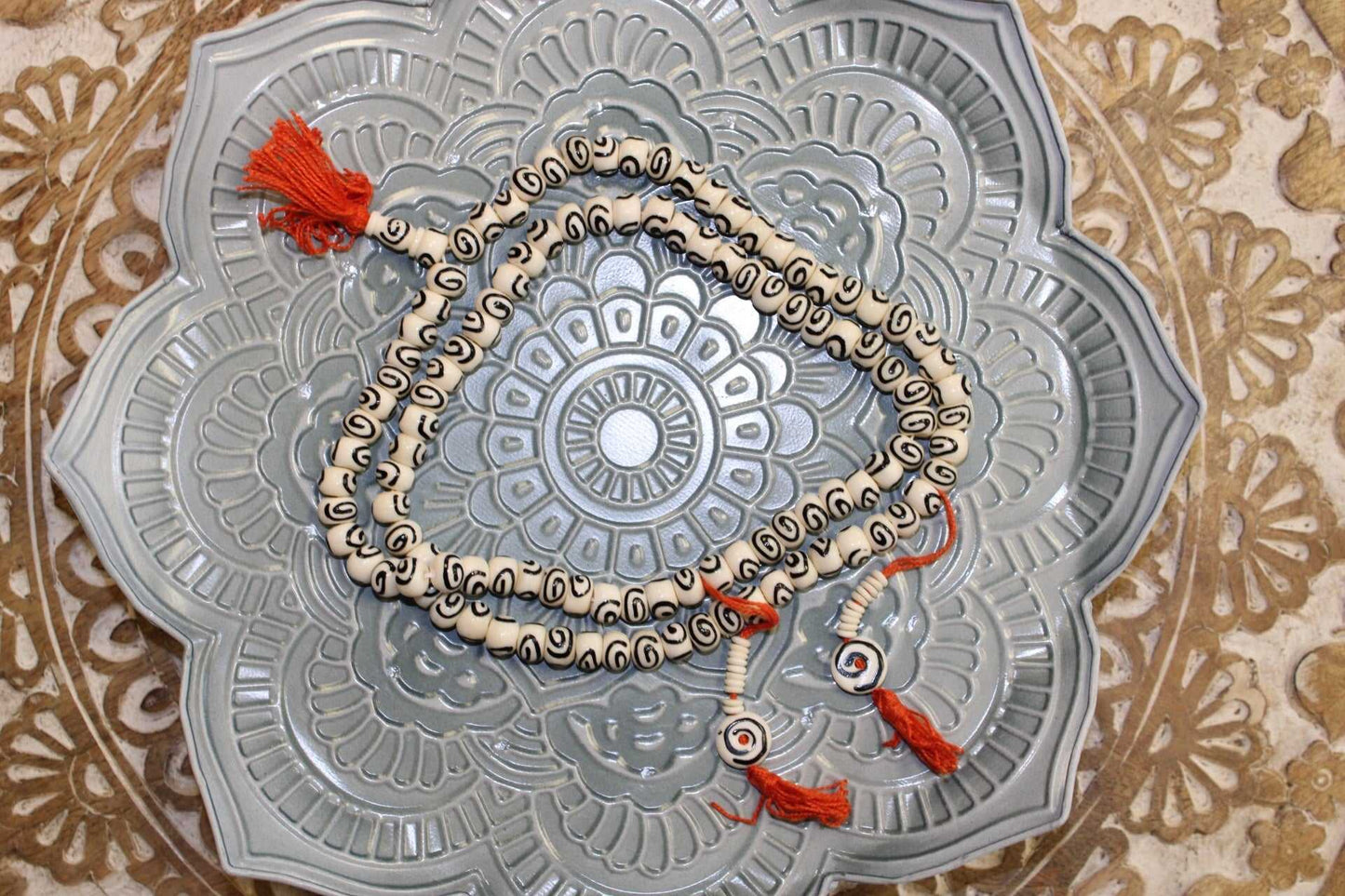 Bone Mala with Counters Koru White