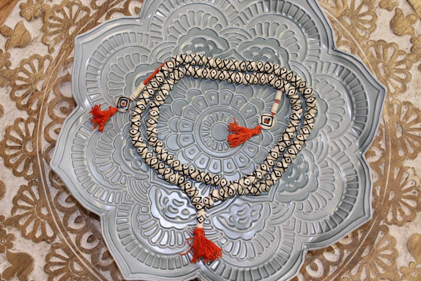 Bone Mala with Counters Diamond White