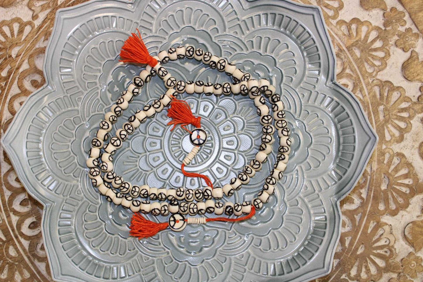 Bone Mala with Counters Peace White