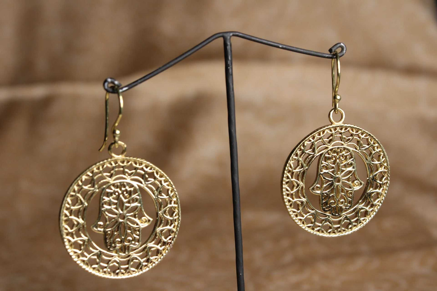 Hamsa Brass Earrings