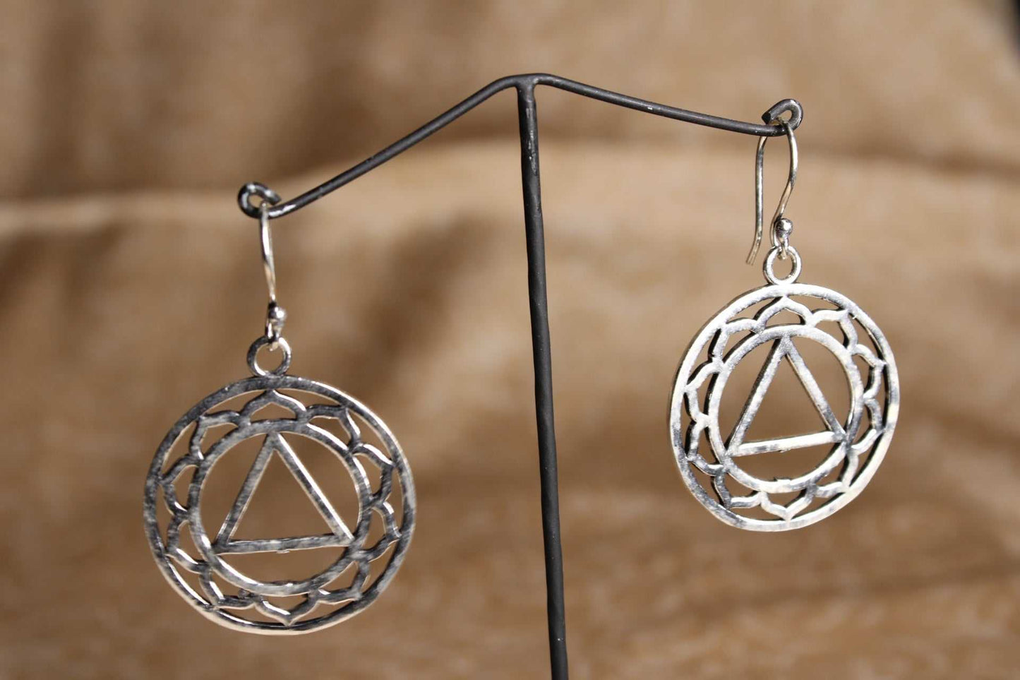 Lotus Triangle Brass Earrings