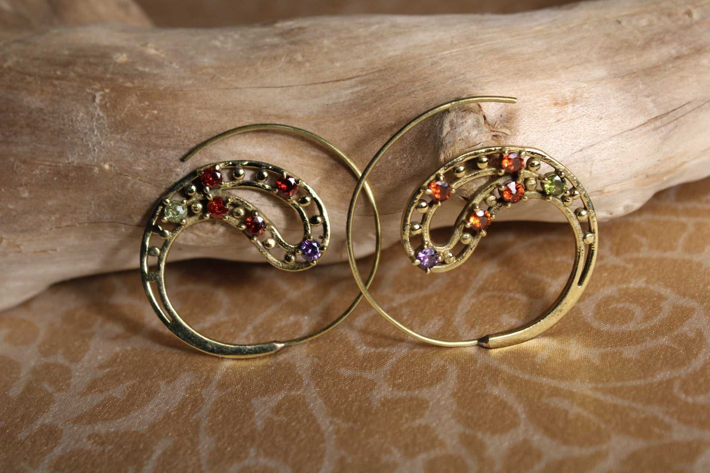 Ava Gemstone Brass Earrings