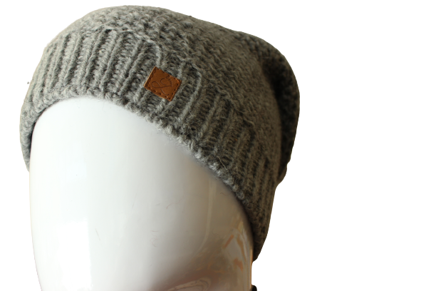 Grey Pom Pom Slouch Beanie