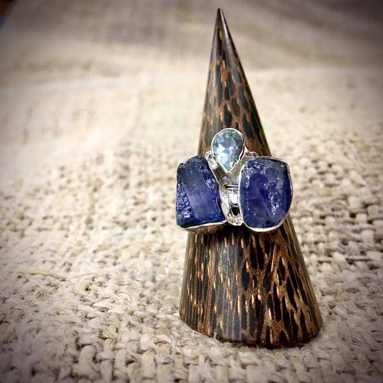Rough Cut Multi Stone Sterling Ring