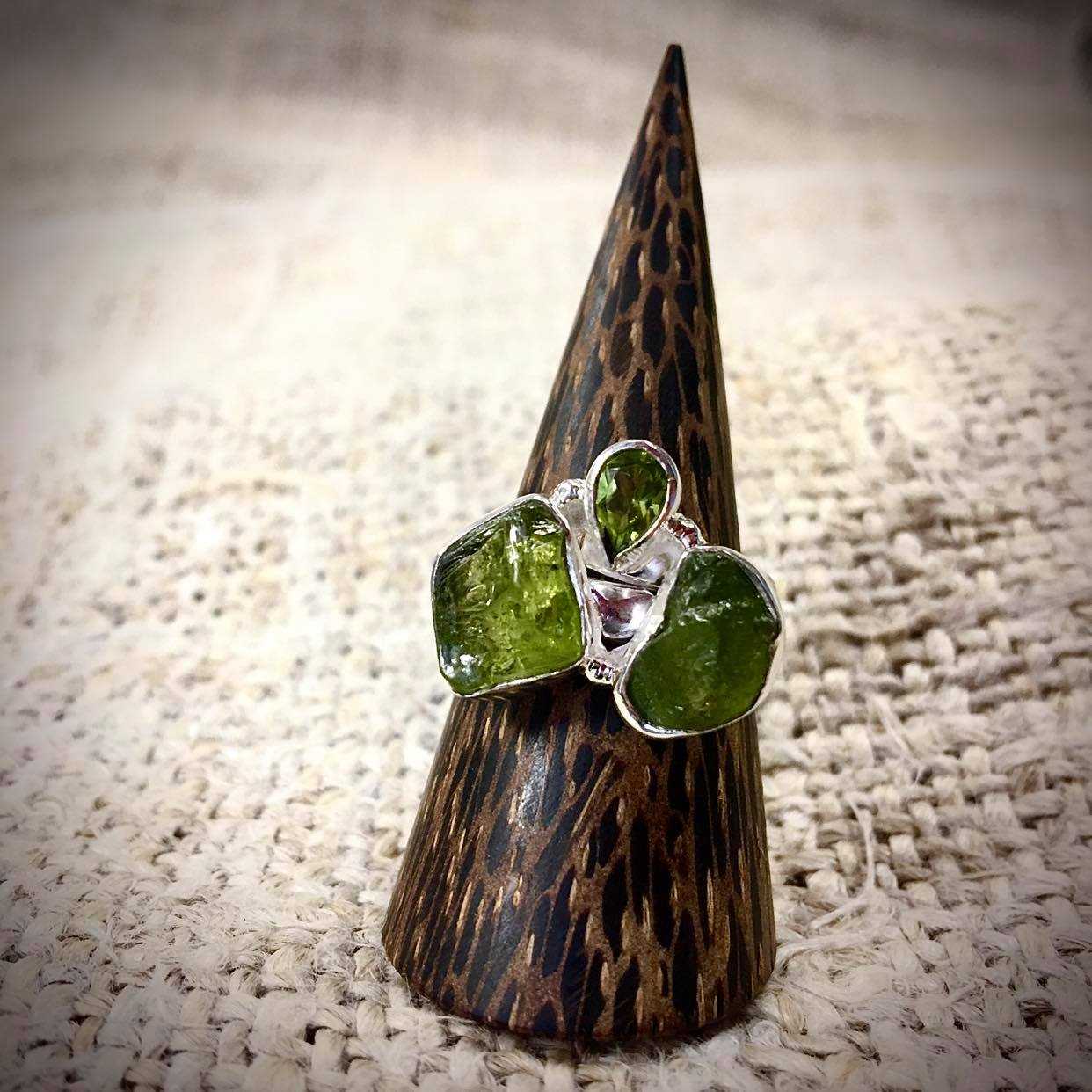 Rough Cut Multi Stone Sterling Ring