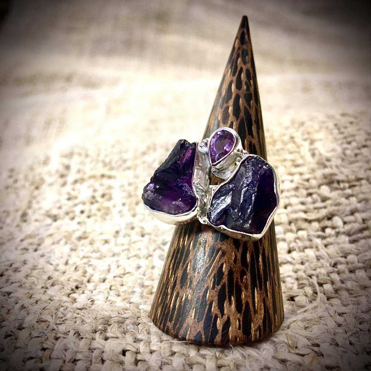 Rough Cut Multi Stone Sterling Ring