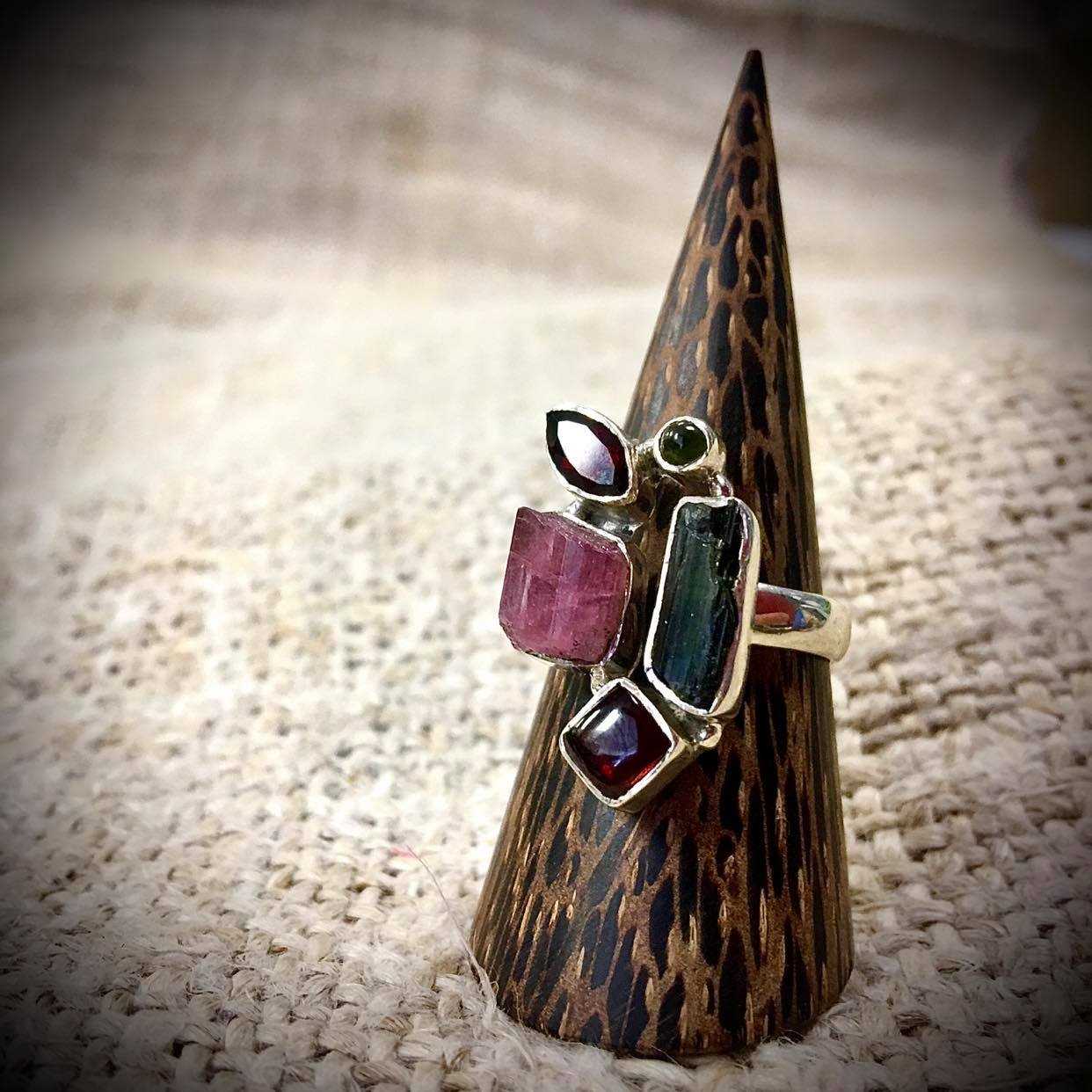 Rough Cut Multi Stone Sterling Ring