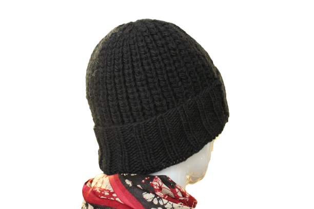 Black Merino Turn Up Beanie