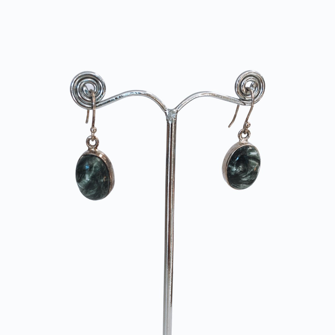 Earth Green Seraphinite Oval Earrings