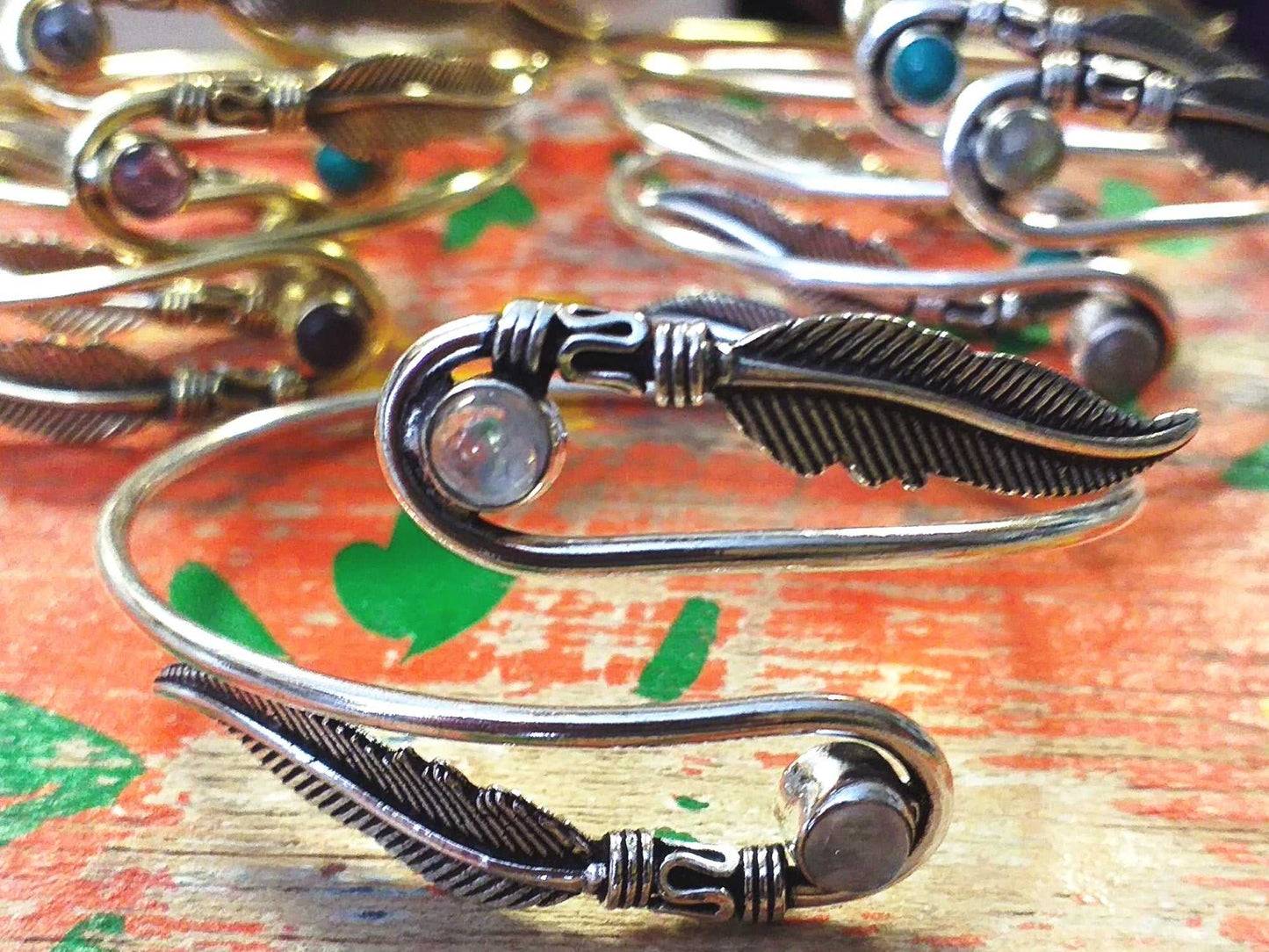 Two Feather Stone Bangle