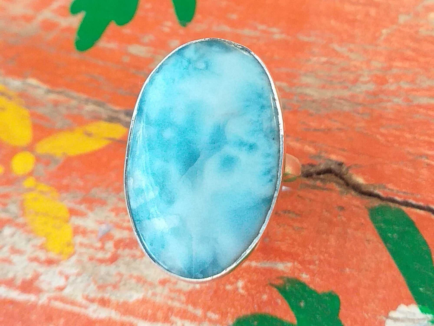 Sterling Larimar Ring 26x17mm Size 8