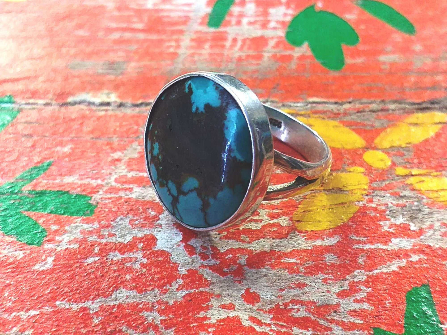 Sterling Turquoise Ring 18mm Round Size 7
