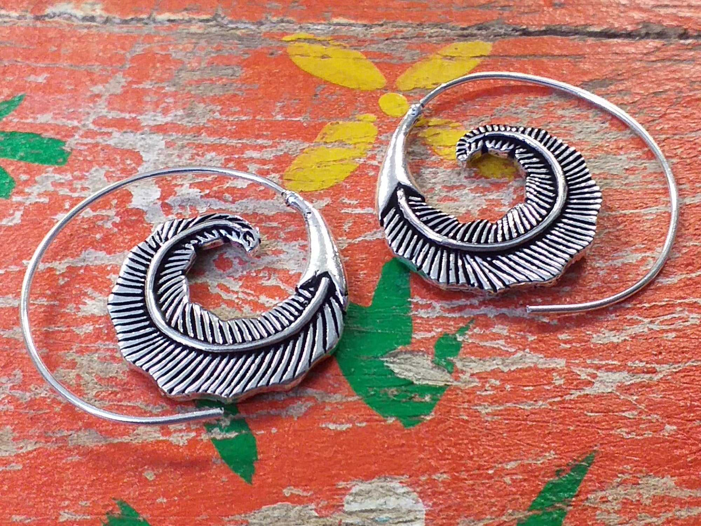 Single Feather Circle Earrings