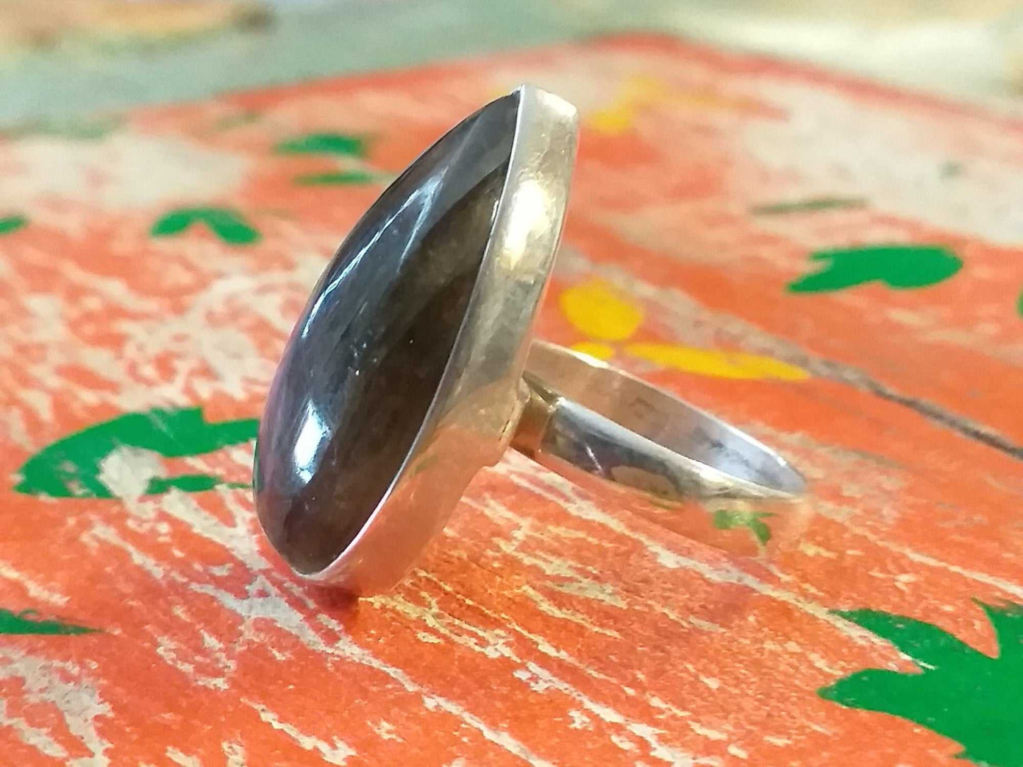 Sterling Labradorite Ring 26x13mm Pear Size 7