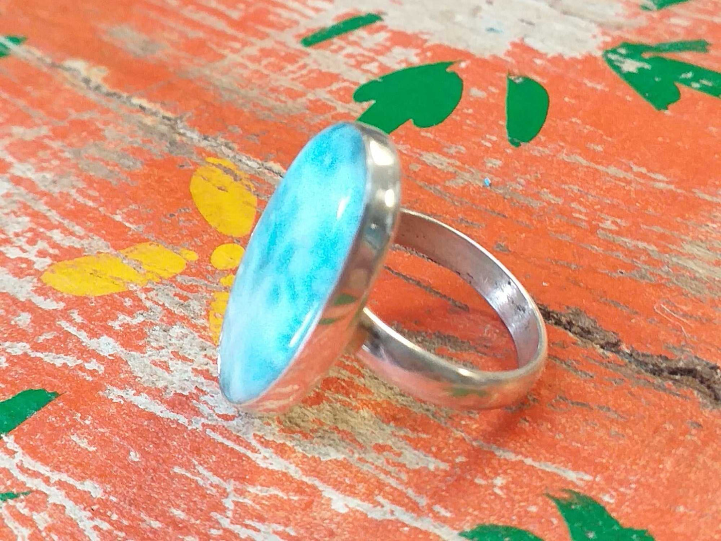 Sterling Larimar Ring 26x17mm Size 8