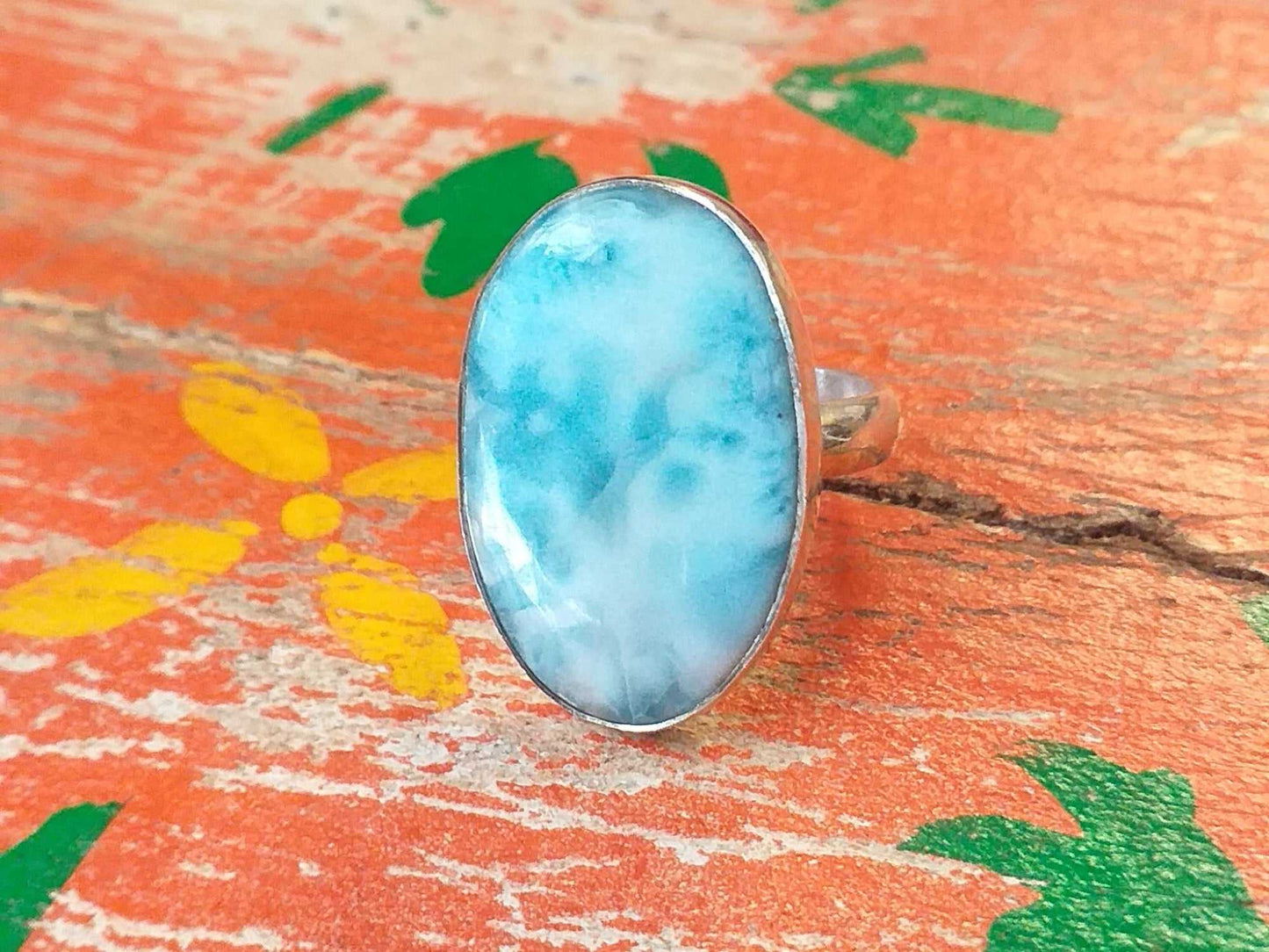 Sterling Larimar Ring 26x17mm Size 8