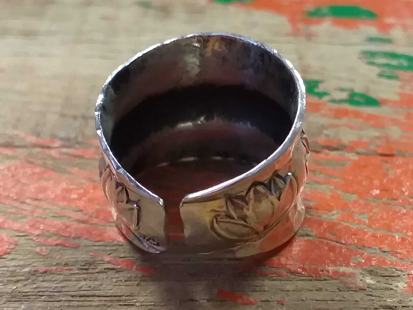 Sterling Lotus Pattern Ring