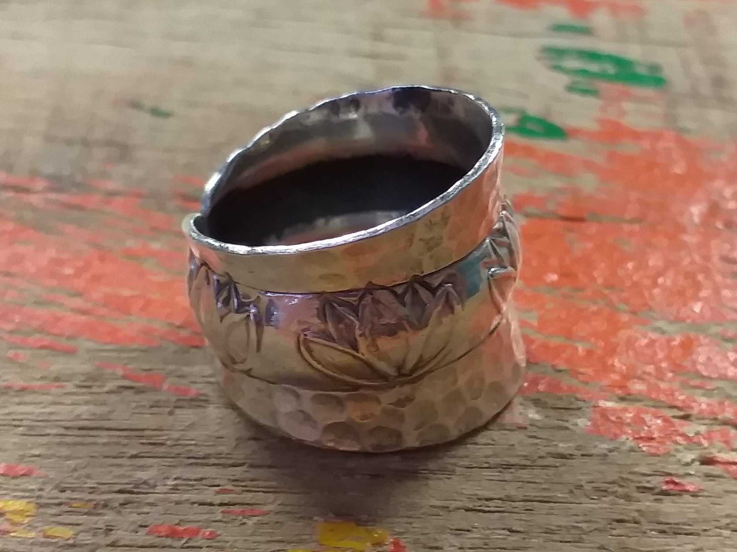 Sterling Lotus Pattern Ring