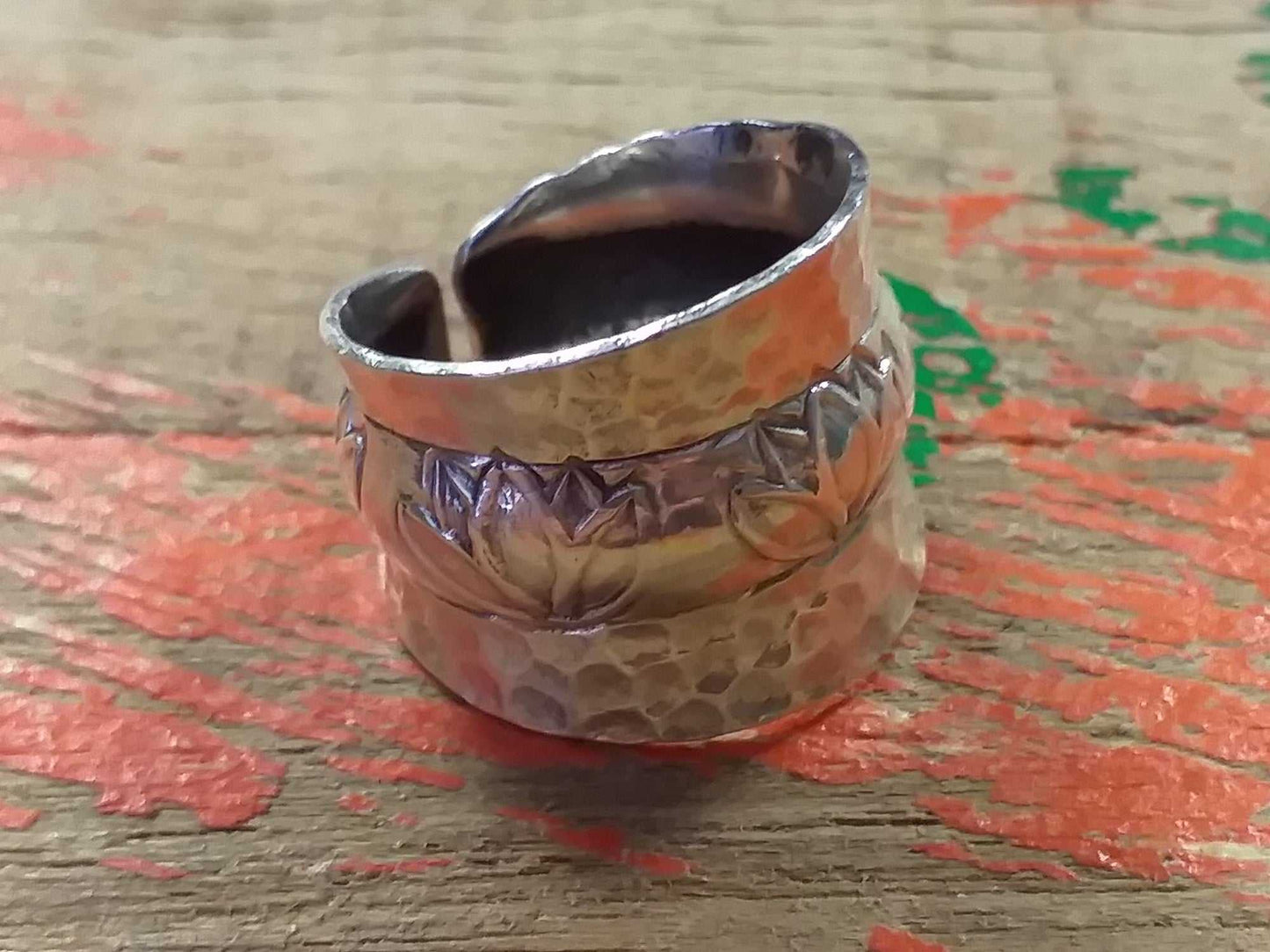 Sterling Lotus Pattern Ring