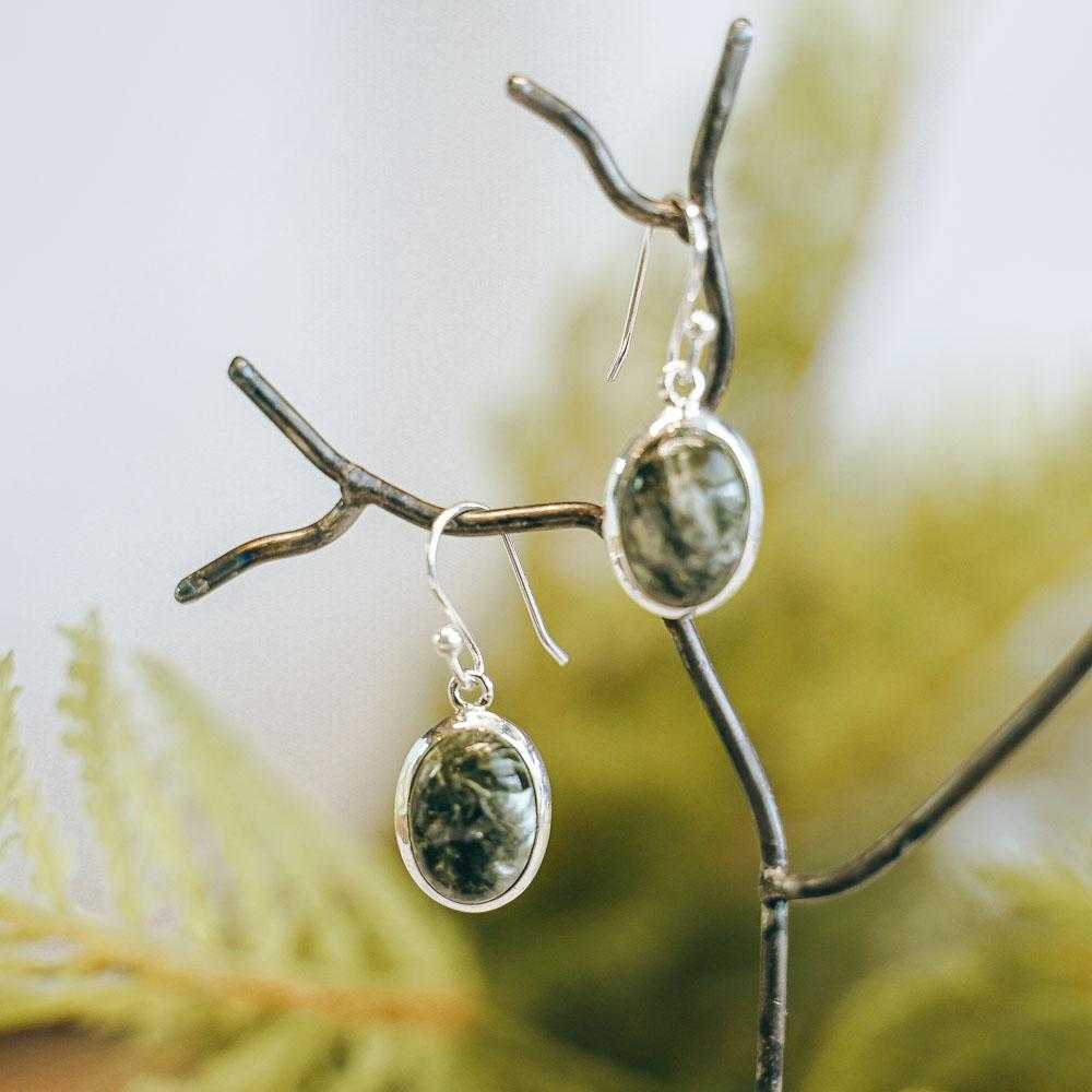 Earth Green Seraphinite Oval Earrings