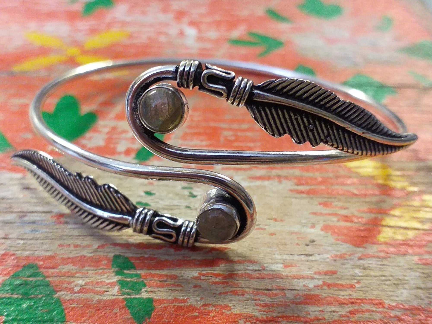 Two Feather Stone Bangle