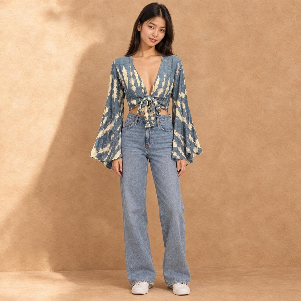 Tie-Dye Bell Sleeve Wrap Top [anookz:65350ec2-9c28-4a0c-b2fd-bf265d463259]