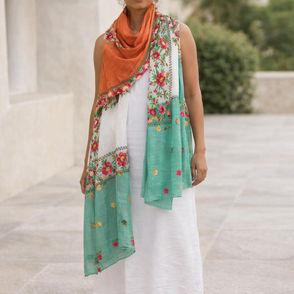 Zigzag Trim Floral Cotton Scarf [anookz:0bad318d-b0b8-4a2c-b19f-4d30a3109fc4]