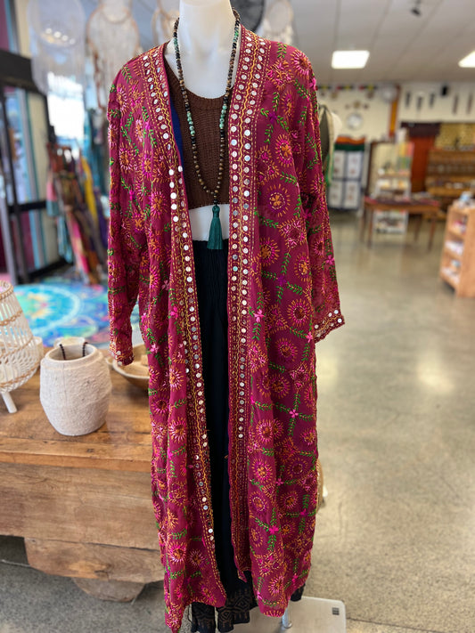 Embroidered Kimono Burgundy