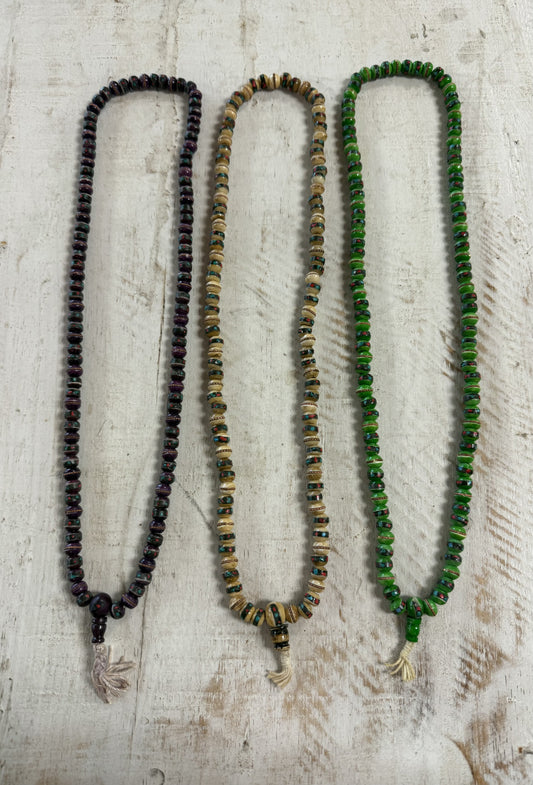 Ceramic Mala beads with Inlay