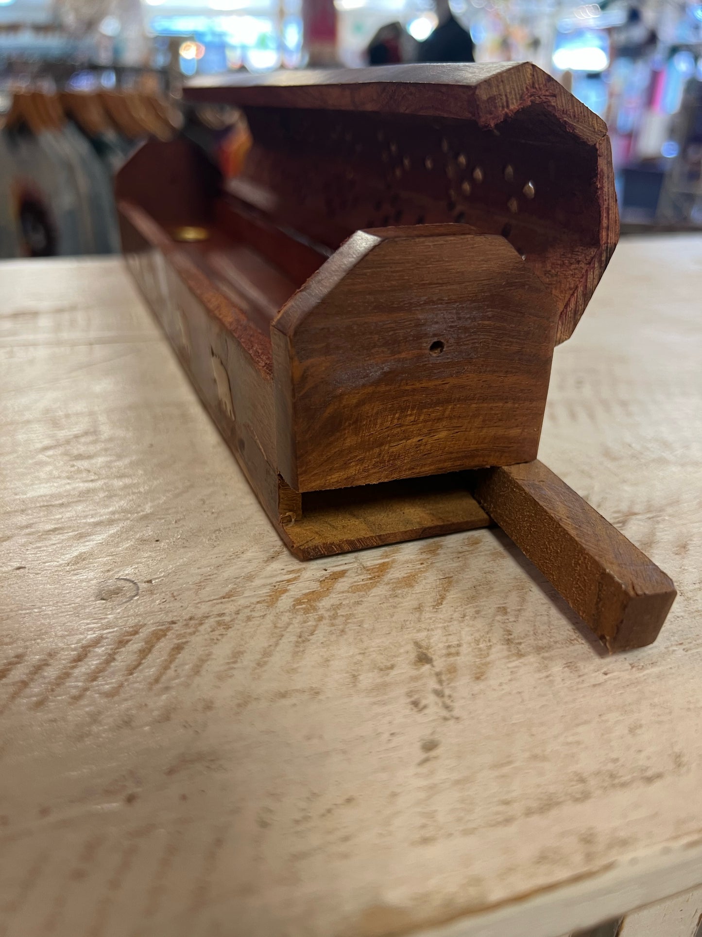 Wooden Incense Holder Brass Inlay