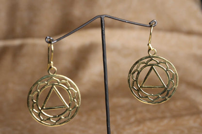 Lotus Triangle Brass Earrings