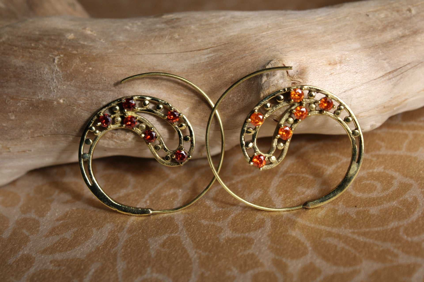 Ava  Gemstone Brass Earrings
