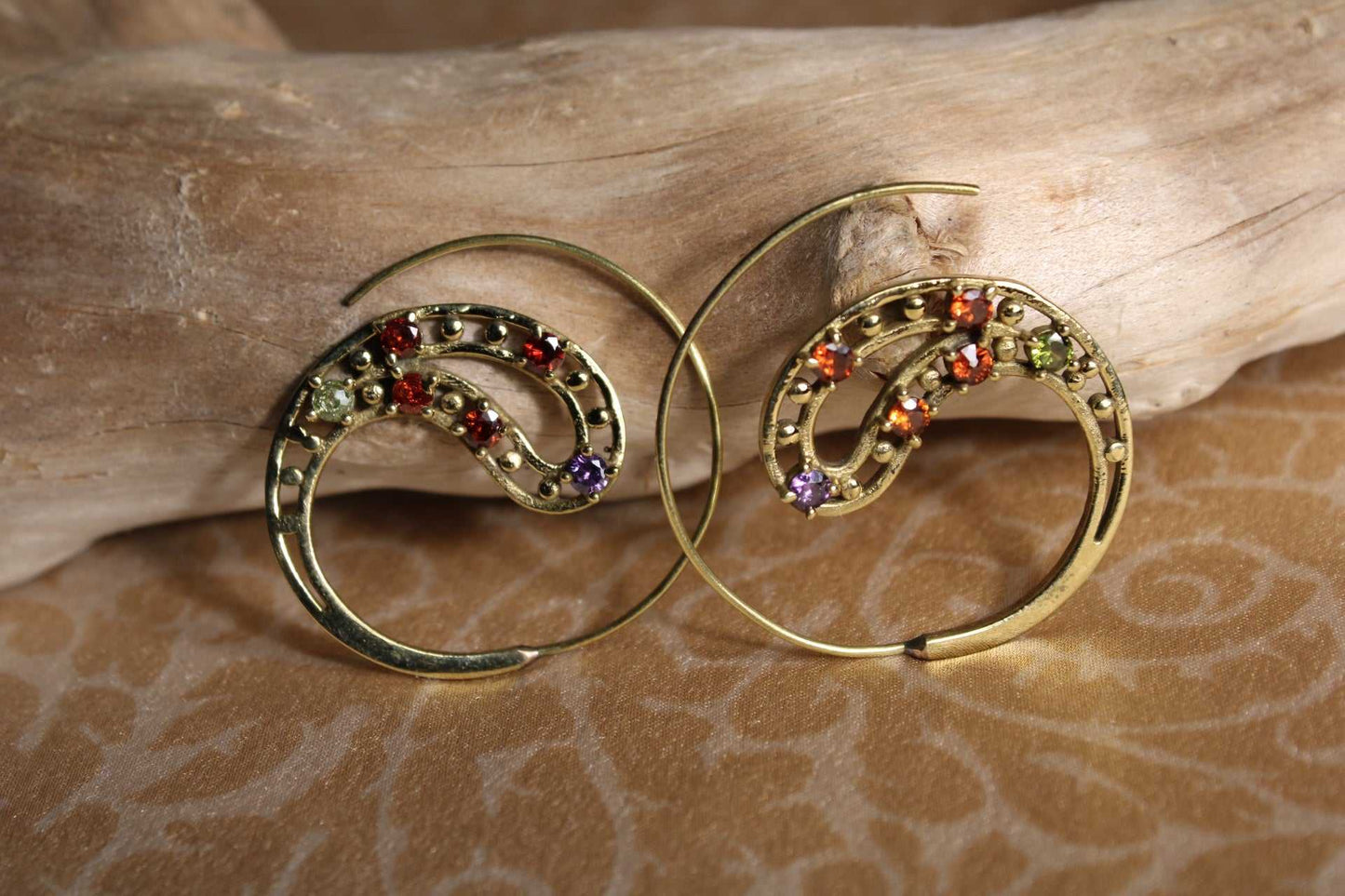 Ava  Gemstone Brass Earrings