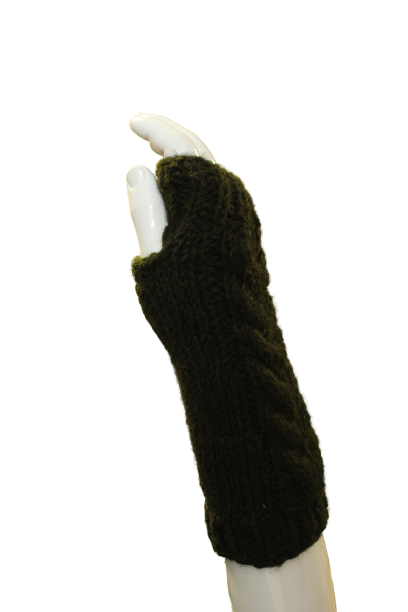 Olive Cable Wool Wrist Warmers