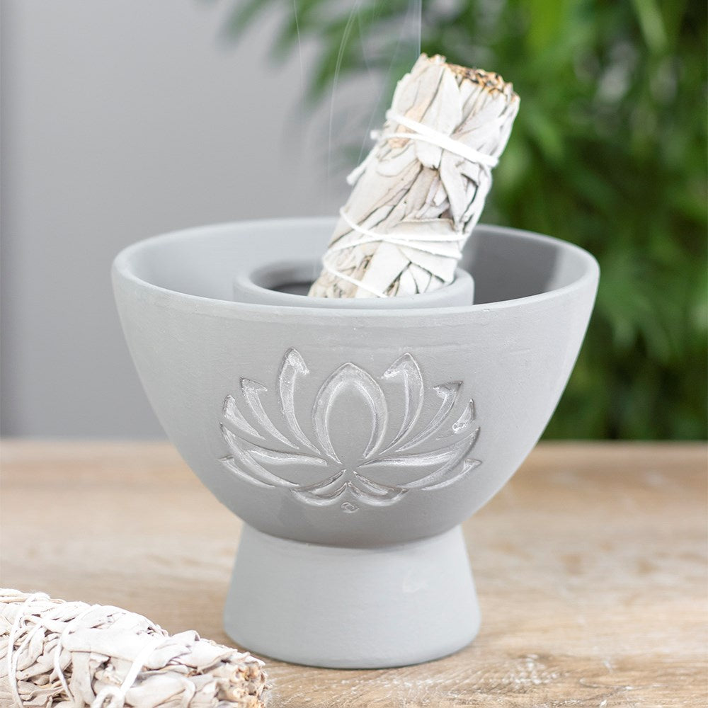 Lotus Grey Terracotta Smudge Bowl