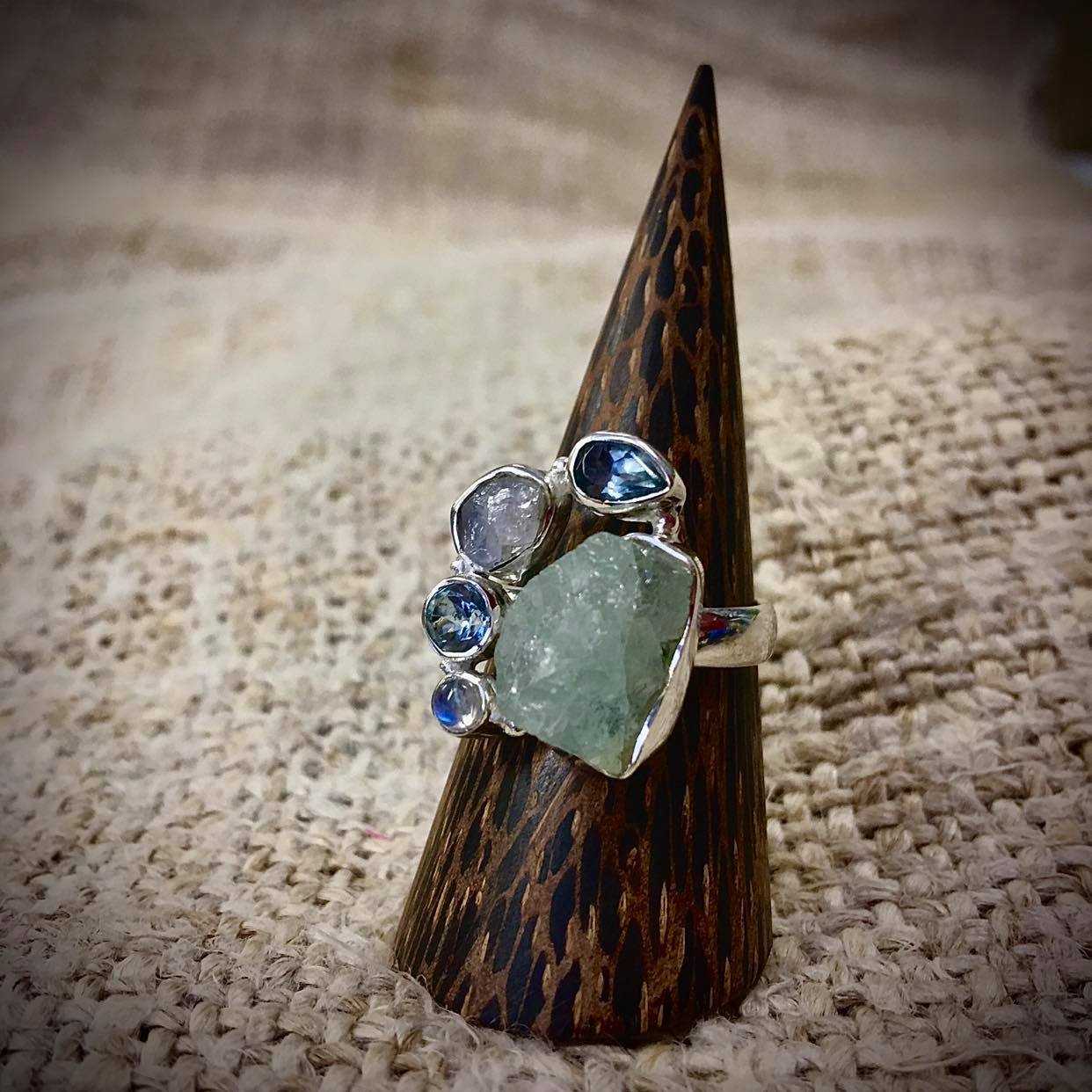 Rough Cut Multi Stone Sterling Ring