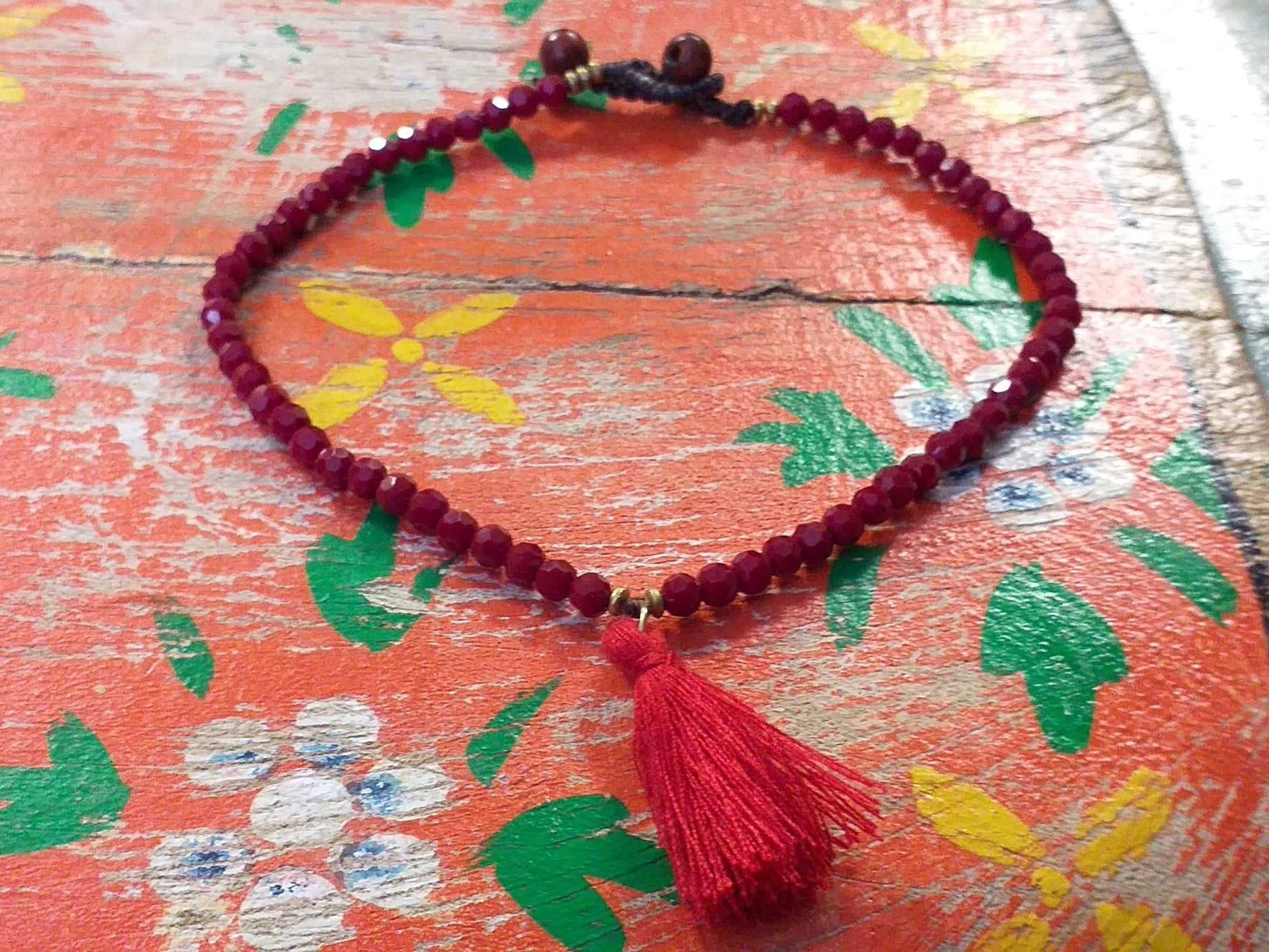 Bead and Tassel Anklet